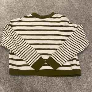 Madewell Stripe Play Knit Top Olive Green Striped Long Sleeve Pullover Sweater